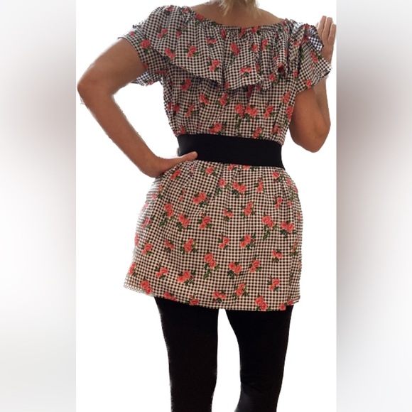 Peplum Ruffle off shoulders black and white gingham ruby rose cotton dress - Picture 16 of 16